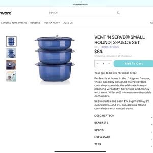 Vent 'N Serve 3pc Small Round Set - Indigo Tupperware